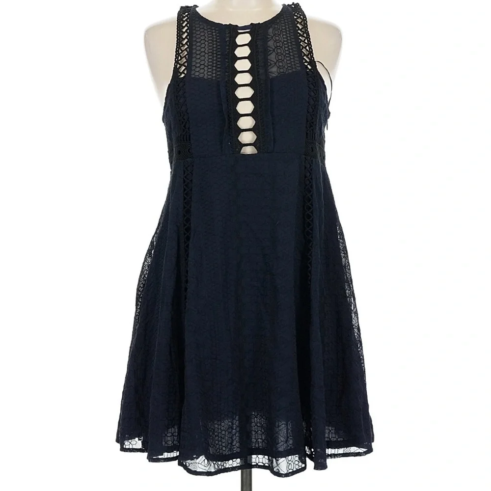 Free People "Wherever You Go" mini dress features a navy blue color with - Picture 3 of 5